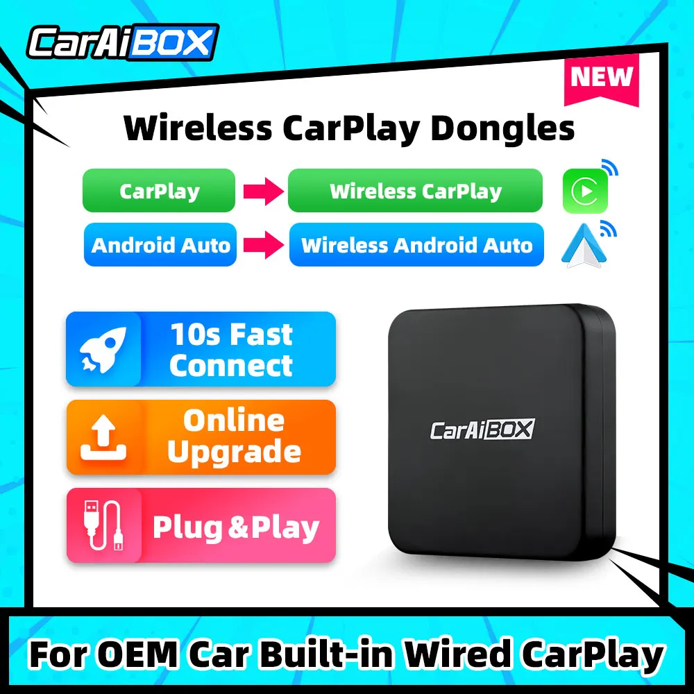 CarAIBOX 2in1 Carplay Android Auto Wireless Adapter Smart AI Box Car OEM Wired - £33.05 GBP