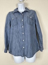 Old Navy Womens Size M Blue Chambray Dot Button Up Shirt Long Sleeve Pockets - £5.80 GBP