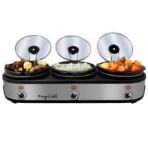 MegaChef Triple 2.5 Qt Slow Cooker and Buffet Server with Ceramic Pots Lid Rests - £68.76 GBP
