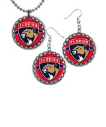Florida Panthers Hockey Earrings and necklace set great gift silver colo... - $168.69 MXN