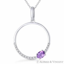 0.23ct Amethyst &amp; Diamond Open Circle Pendant &amp; Chain Necklace in 14k White Gold - £336.96 GBP