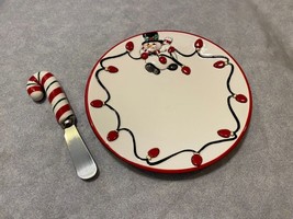 Fitz & Floyd 2006 Christmas Snowman Snack Cheese Plate With Peppermint Spreader - $14.80
