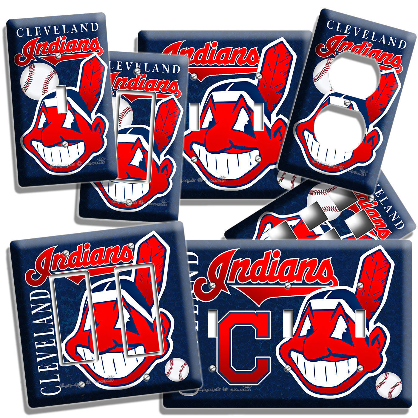 CLEVELAND INDIANS BASEBALL TEAM LIGHT SWITCH OUTLET WALL PLATE MAN CAVE ROOM ART