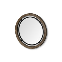 19&quot; Brown Wood And Black Metal Frame Wall Mirror - £196.90 GBP