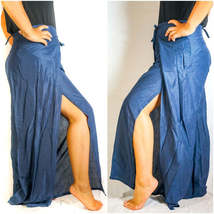 Solid Blue Palazzo Wrap Pants, Hippie Pants, Boho Harem Flow Pants - £14.45 GBP