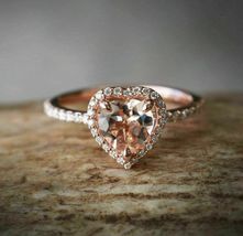2CT Heart Cut Peach Morganite Halo Solitaire Ring 14K Rose Gold Over For Women&#39;s - £73.30 GBP