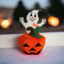 Plastic Canvas Halloween Pumpkin w/ Ghost Jack o lantern Boo Orange 3D Handmade - £26.57 GBP