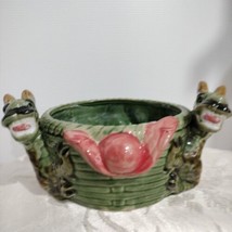 Vtg. Chinese 2 Dragon Majolica Ceramic pottery Planter Bowl  8&quot;X4&quot; - £17.44 GBP