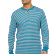 St. John&#39;s Bay Men&#39;s Long Sleeve Henley Shirt XXL Teal Stripe Super Soft... - $19.57