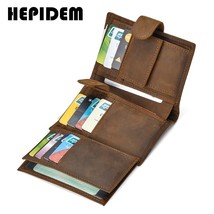 HEPIDEM High Quality Crazy Horse Genuine Leather Slim Wallet 2020 New Front Pock - £46.64 GBP