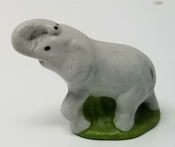 Elephant Figurine Handmade Painted Small Ceramic Gray Black Green Vintage  - $11.35