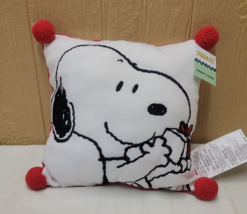 Dan Dee Peanuts Snoopy Pillow 14&quot; White Red Pom Poms - £15.45 GBP