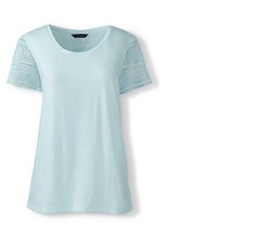 Lands End Women&#39;s Lace Sleeve Tee Water Fountain New - £11.76 GBP