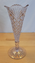 Vintage Glass Vase PINEAPPLE &amp; FAN design with scalloped edge purple 9” Tall - £16.02 GBP