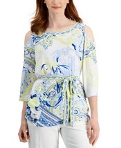 MSRP $55 Jm Collection Womens Belted Cold-Shoulder Blouse Size Small - £12.25 GBP