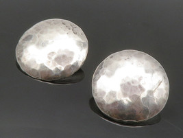 925 Sterling Silver - Vintage Modernist Hammered Non Pierce Earrings - EG6593 - £35.00 GBP