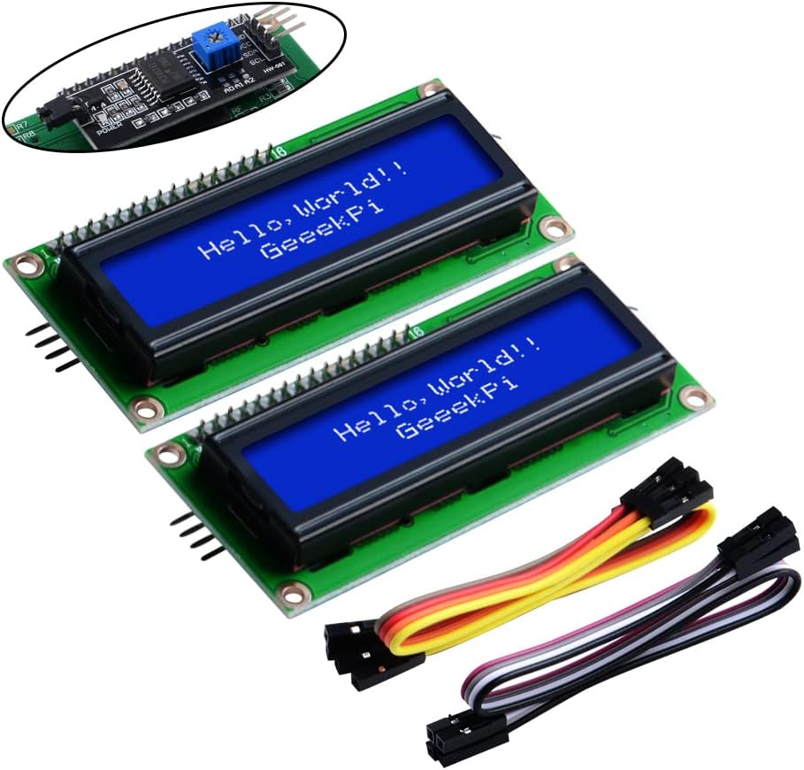 Jopto 1602 LCD Display Module - 16x2 Karakters - I2C Interface - Blauw Backlight - Voor Arduino, Raspberry Pi, STM32 - Incl. Potentiometer - 2 Stuks