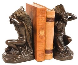Bookends Bookend AMERICAN WEST Lodge On the Lookout Kneeling Indian Chief - £221.23 GBP