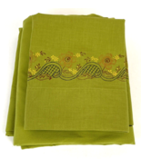 Twin Flat Sheet &amp; Pillowcases 1970&#39;s Avocado Green Stenciled Floral Vintage - £17.30 GBP