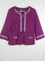 Bob Mackie Wearable Art Women&#39;s LG Zip Front Embroidered Cardigan Sweater Jacket - £28.06 GBP