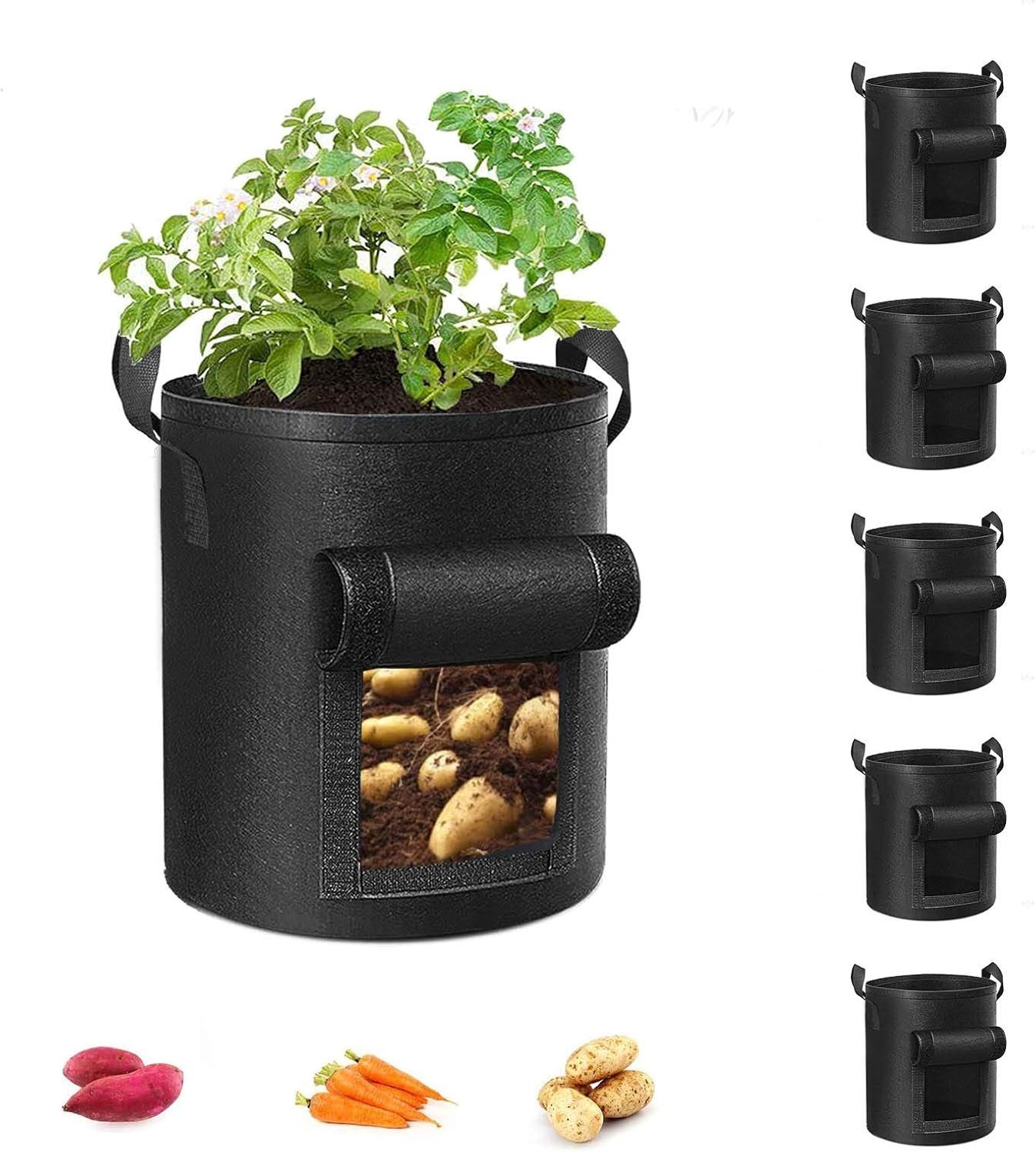 5-Pack 10 Gallon Potato Grow Bags, Garden Planting Bag With Reinforced H... - $39.99