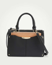 New Ann Taylor Pochette Satchel Handbag Black Faux Leather 12&quot; x 8 1/2&quot; x 5&quot; - £71.10 GBP