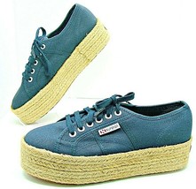 Superga Platform Espadrille Sneakers Navy Blue and Tan Rope Sole Size USAW 7.5 - £39.41 GBP
