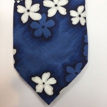Ky&#39;s Mens Hawaiian Tie Necktie Blue White Floral Hibiscus Plumeria Casual Spring - £15.74 GBP