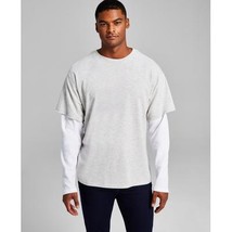 And Now This Mens Oversized-Fit Layered Contrast Long-Sleeve T-Shirt Gre... - £20.53 GBP