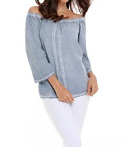 French Kyss luciana button off the shoulder top in Denim - size XS - £31.85 GBP