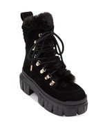 DKNY Women&#39;s Black Combat &amp; Lace-up Boots Faux Fur without Box Size 11 B4HP - $79.95