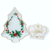 Candy Dish Geo Z. Lefton Christmas Tree Holly Hand Painted Porcelain Dish 1995 # - £20.21 GBP