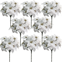 8 Pack Christmas Artificial Poinsettia Flowers Velvet Plastic Floral Bo - £30.89 GBP