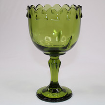 VINTAGE Indiana Glass Olive Green Tear Drop Pattern Goblet Cup Compote G... - $10.61