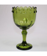 VINTAGE Indiana Glass Olive Green Tear Drop Pattern Goblet Cup Compote G... - $10.61