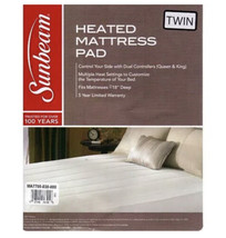 Sunbeam Thermofine Quilted Striped Heated Electric Mattress Pad Twin Size - £54.91 GBP