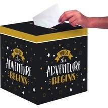 Adventure Begins Card Collection Box 12&quot; x 12&quot; Gold Black Card Box Decor... - £11.02 GBP