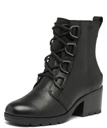 Sorel Cate Lace Up Ankle Black Leather Boots Waterproof, Sz 7, New! - £79.02 GBP