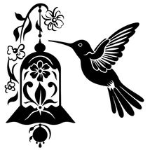 Removable Black Hummingbird Flowers Wall Stickers - £14.18 GBP