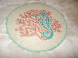 NEW Coastal SEAHORSE BEADED PLACEMAT 14&quot; Round SEA CORAL Aqua Pink - £31.03 GBP