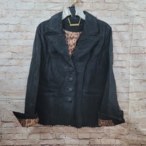 Vintage IMAN Womans Jacket XL Black Genuine Suede Leather Animal Print L... - $42.06