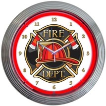Fire Department Neon Clock 15&quot;x15&quot; - £49.28 GBP