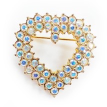 Kirks Folly Aurora Borealis Rhinestone Heart Gold Tone Pin Iridescent Love   - £24.43 GBP