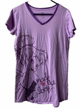 Disney Tinkerbell Womens Purple V Neck Sleep Shirt Short Sleeved - £7.33 GBP