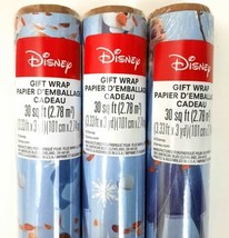3 Rolls Disney&#39;s Frozen Elsa Anna Olaf Wrapping Paper Gift Wrap Blue 90sq ft - £26.77 GBP