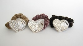 Heart shaped mauve tan brown hair tie pony tail holder scrunchie with crystals - £4.74 GBP
