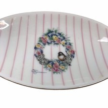 Vintage Otagiri Oval Soap Dish Country Rose Heartprint Cottagecore flower bird - £13.30 GBP