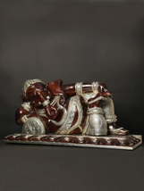 41&quot; Large Relaxing Lord Ganesha Idol with Silver Finish | Wood Carved Statue - $3,899.00