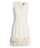 Donna Ricco Rose Jacquard Sleeveless Sheath Dress Cream Size 10 Ruffles ... - $110.42 CAD