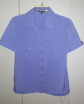 Notations Ladies Ss Blue BUTTON-DOWN 100% Polyester BLOUSE-M-WORN Once - £6.75 GBP